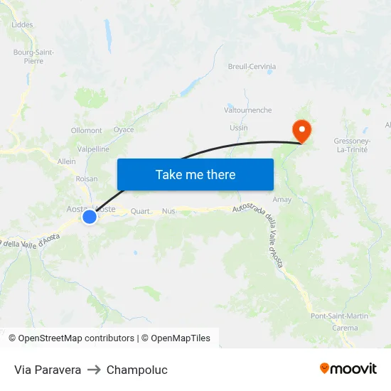 Paravera Street to Champoluc map