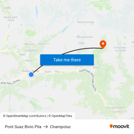 Pont Suaz Pila Junction to Champoluc map