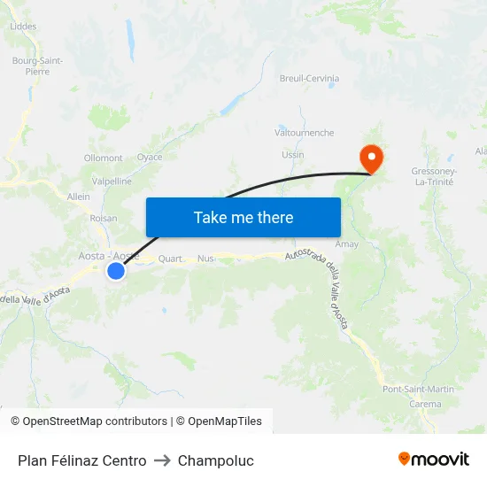 Plan Felinaz Center to Champoluc map