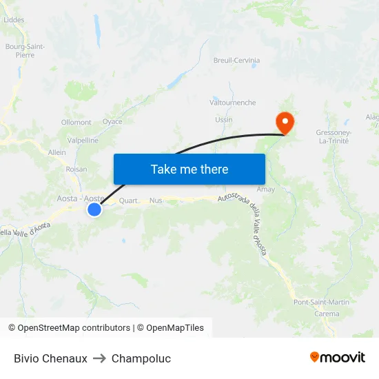 Chenaux Junction to Champoluc map