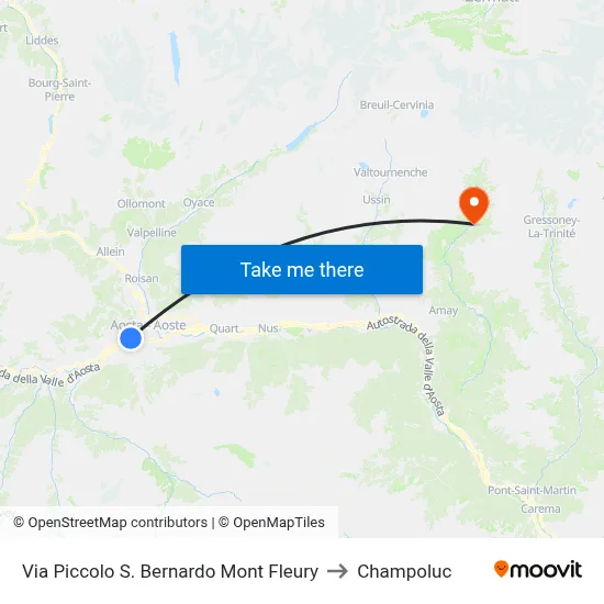 Little St. Bernard Street Mont Fleury to Champoluc map