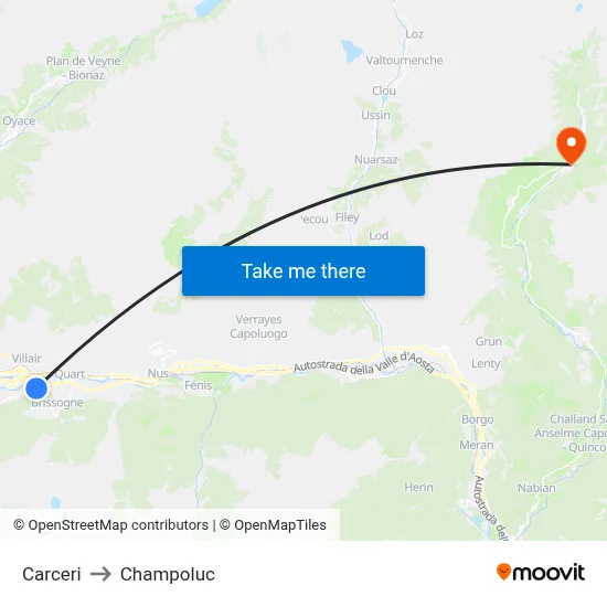 Prisons to Champoluc map