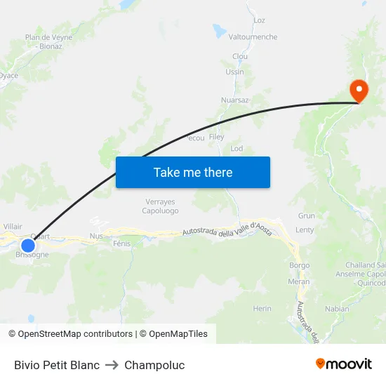 Petit Blanc Junction to Champoluc map