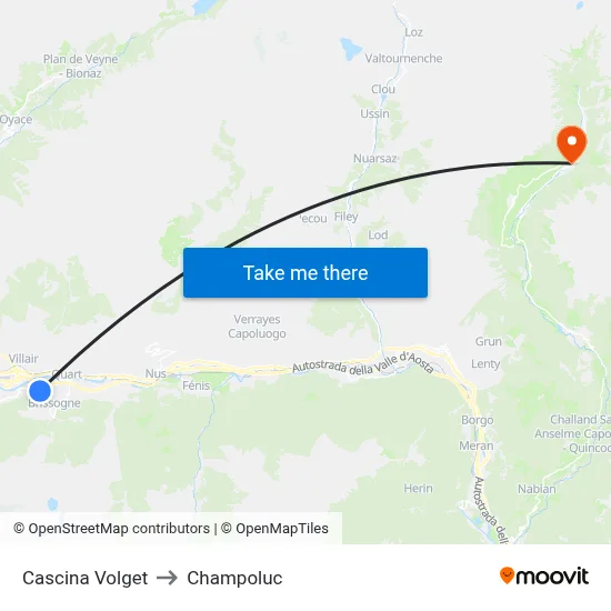 Cascina Volget to Champoluc map