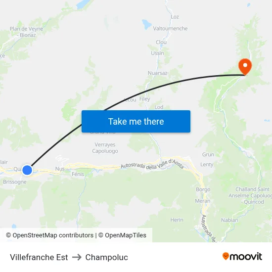 Villefranche East to Champoluc map
