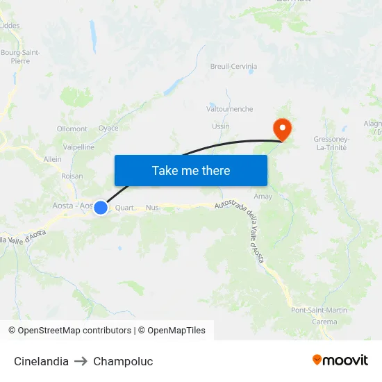 Cinelandia to Champoluc map