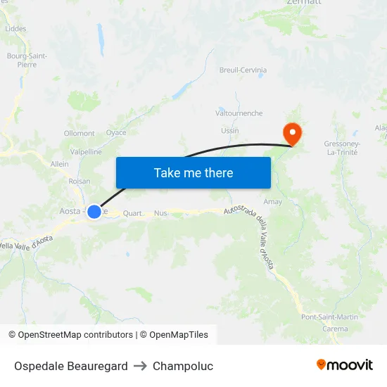 Beauregard Hospital to Champoluc map