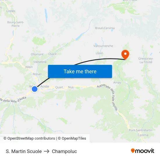 St. Martin Schools to Champoluc map