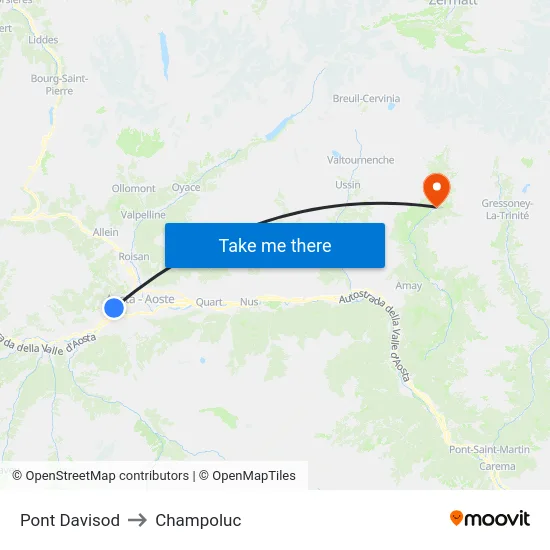 Pont Davisod to Champoluc map