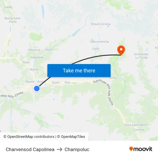 Charvensod Terminal to Champoluc map