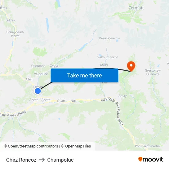Chez Roncoz to Champoluc map