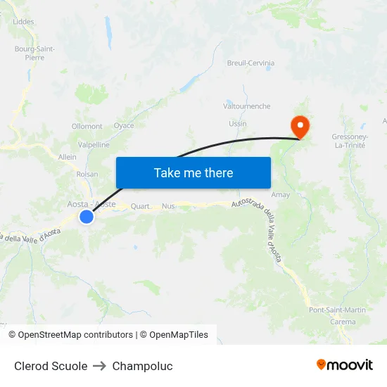 Clerod Schools to Champoluc map