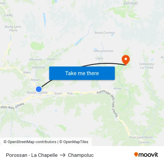 Porossan - The Chapel to Champoluc map