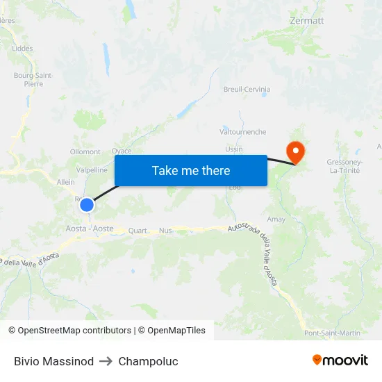 Massinod Junction to Champoluc map