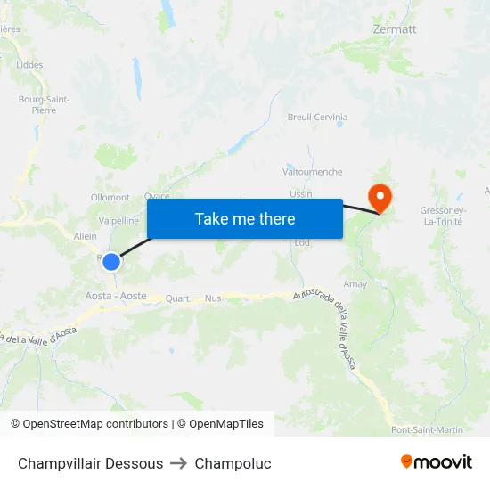 Champvillair Lower to Champoluc map