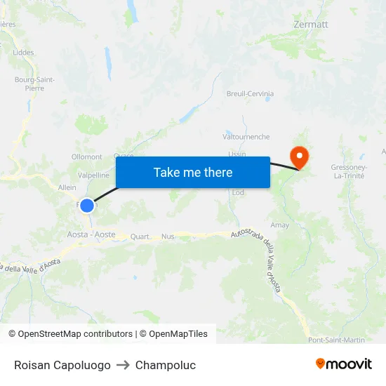 Roisan Center to Champoluc map