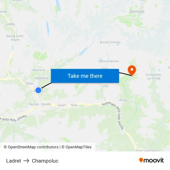 Ladret to Champoluc map