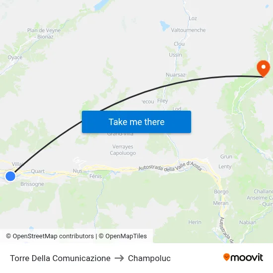 Communication Tower to Champoluc map