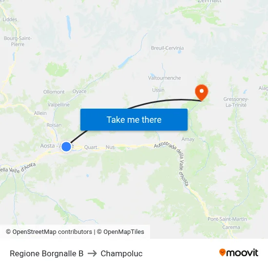 Borgnalle Region B to Champoluc map