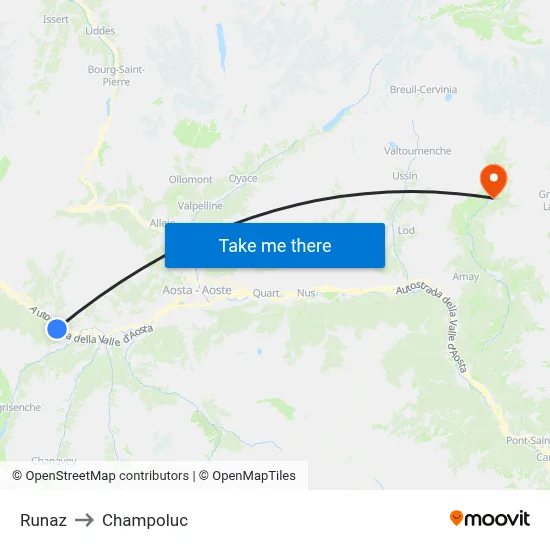 Runaz to Champoluc map
