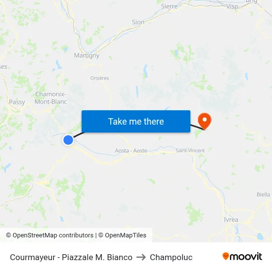 Courmayeur - Mont Blanc Square to Champoluc map
