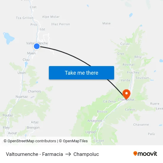 Valtournenche - Pharmacy to Champoluc map