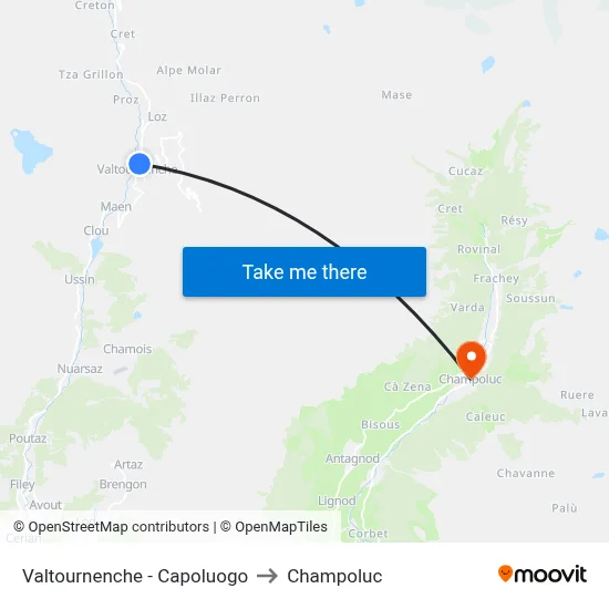 Valtournenche - Center to Champoluc map