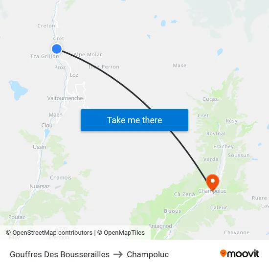 Bousserailles Gorge to Champoluc map