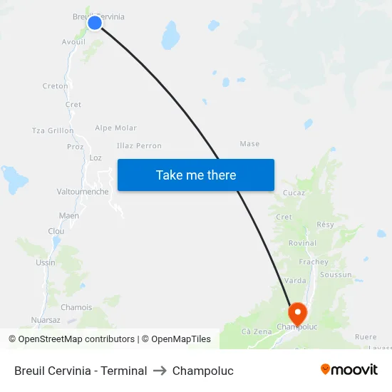 Breuil Cervinia - Terminal to Champoluc map