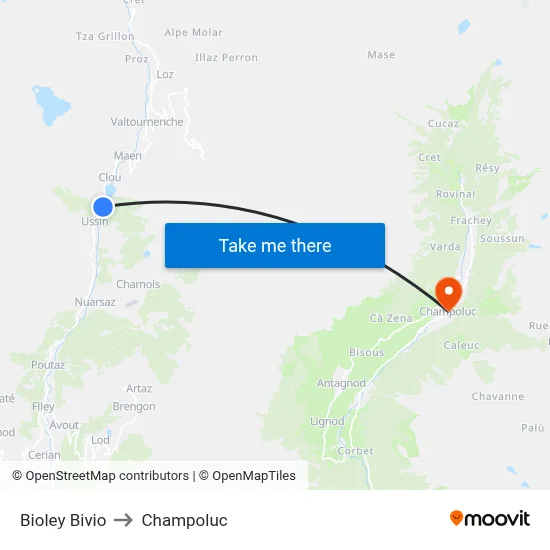 Bioley Junction to Champoluc map