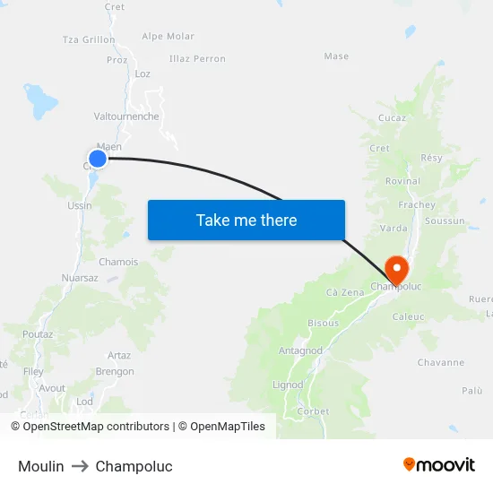 Moulin to Champoluc map