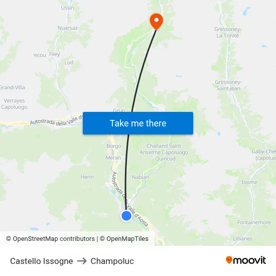 Issogne Castle to Champoluc map