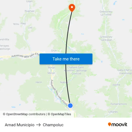Arnad Town Hall to Champoluc map