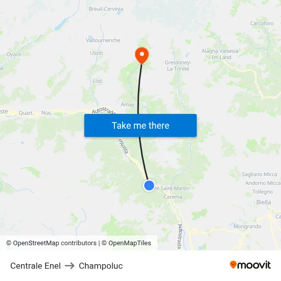 Enel Central to Champoluc map