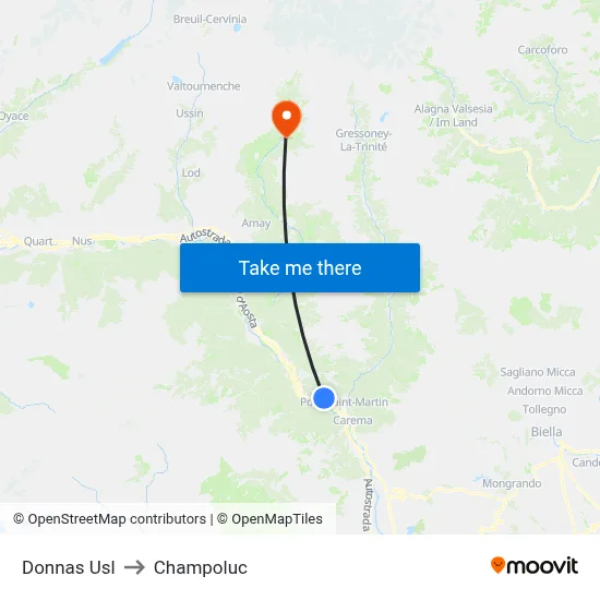 Donnas Health Center to Champoluc map