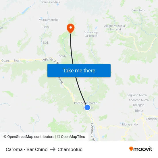 Carema - Bar Chino to Champoluc map