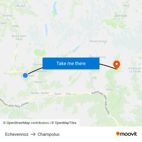 Echevennoz to Champoluc map
