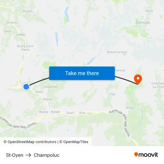 St-Oyen to Champoluc map