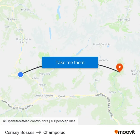 Cerisey Bosses to Champoluc map