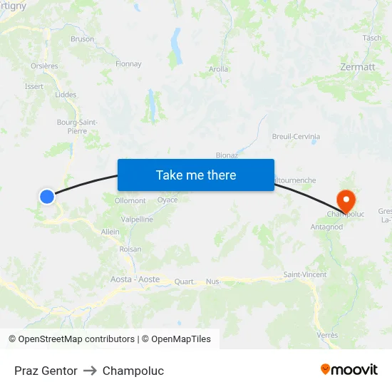 Praz Gentor to Champoluc map