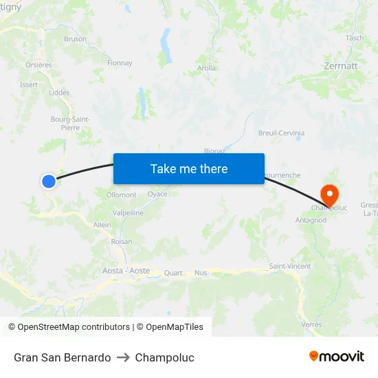 Gran San Bernardo to Champoluc map