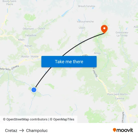 Cretaz to Champoluc map