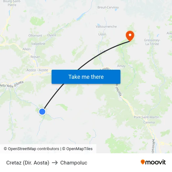 Cretaz (Aosta Direction) to Champoluc map