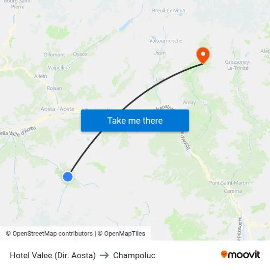 Hotel Valee (Aosta Direction) to Champoluc map
