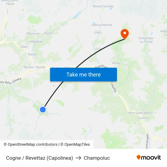 Cogne / Revettaz (Terminal) to Champoluc map