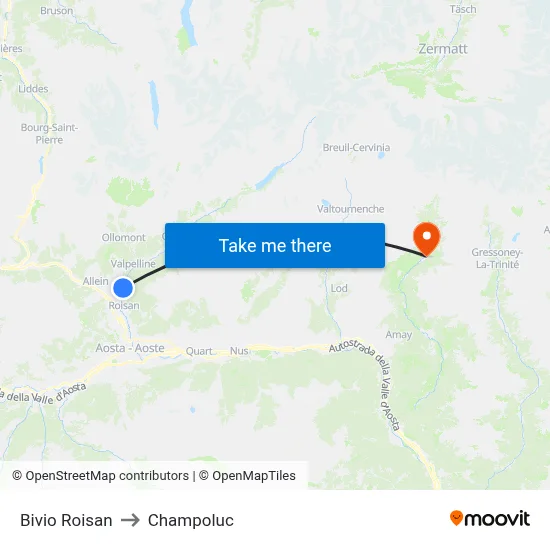 Roisan Junction to Champoluc map