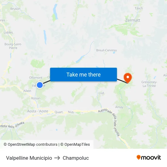 Valpelline Town Hall to Champoluc map