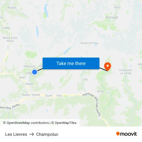 Les Lievres to Champoluc map
