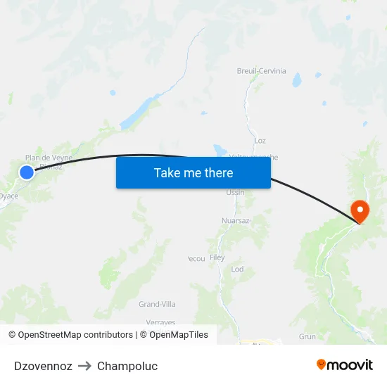 Dzovennoz to Champoluc map