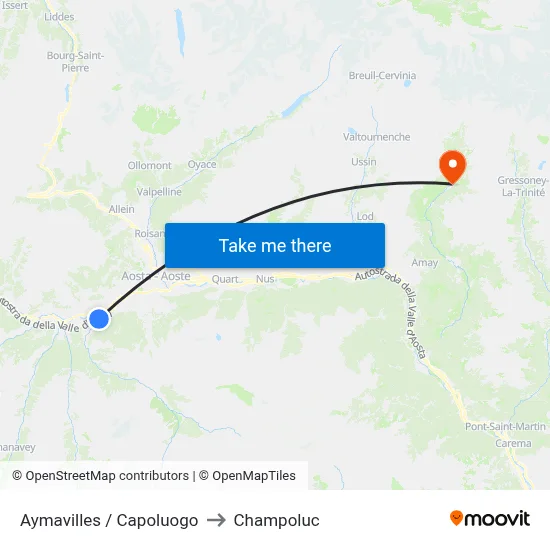 Aymavilles Center to Champoluc map